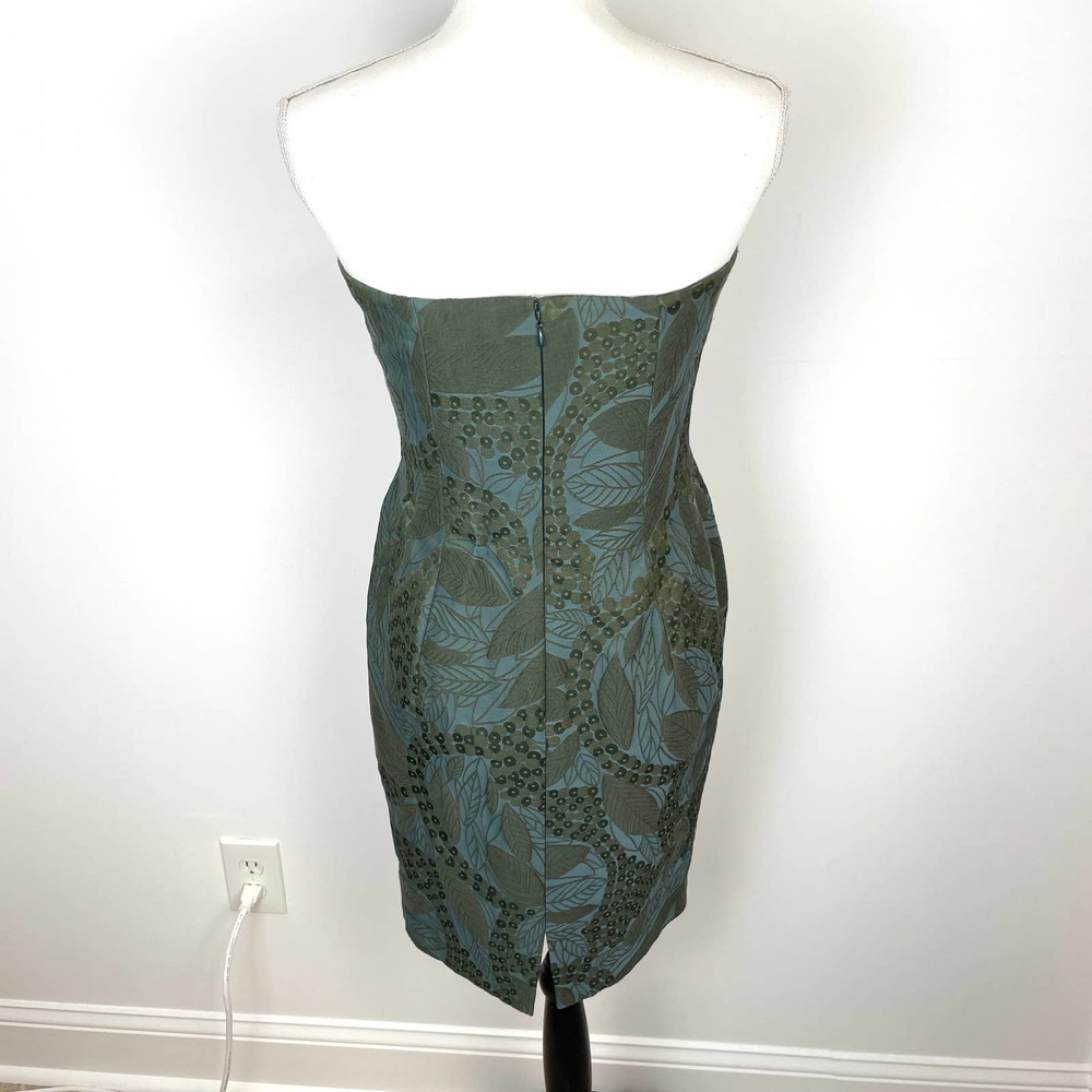 Margon Italy Leaf Patterned Jacquard Strapless Dress In Green Size Small - Picture 7 of 10